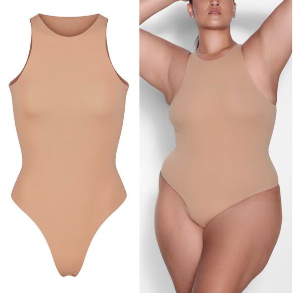SKIMS Womens Size Medium High Neck Thong Bodysuit Ochre Tan NWOT - Picture 1 of 7